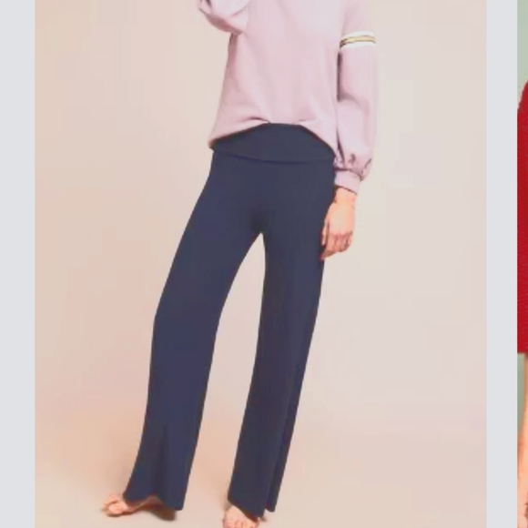 Anthropologie Saturday Sunday Ribbed Wide-Leg Navy Lounge Pants - L - Picture 2 of 3
